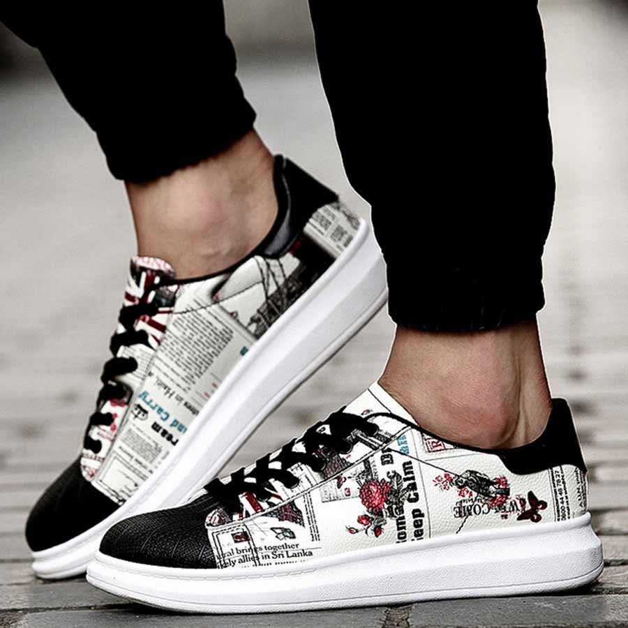 white printed sneakers