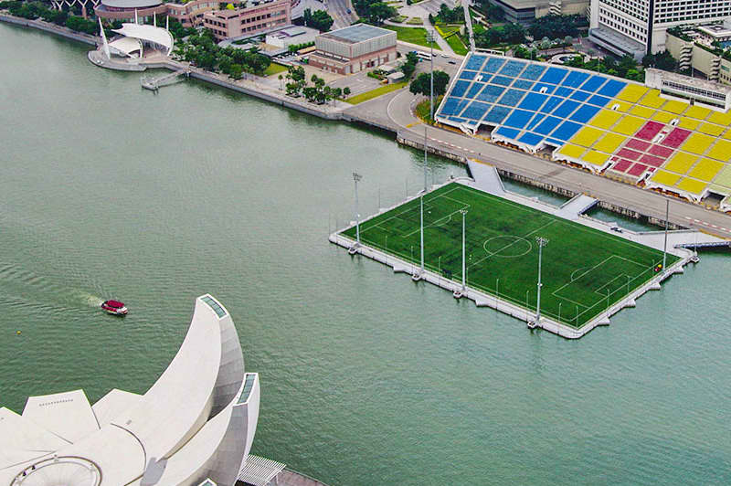 biggest/largest  ground of football in the world , marina bay , 
marina bay singapore,snow polo , polo game , st moritz
